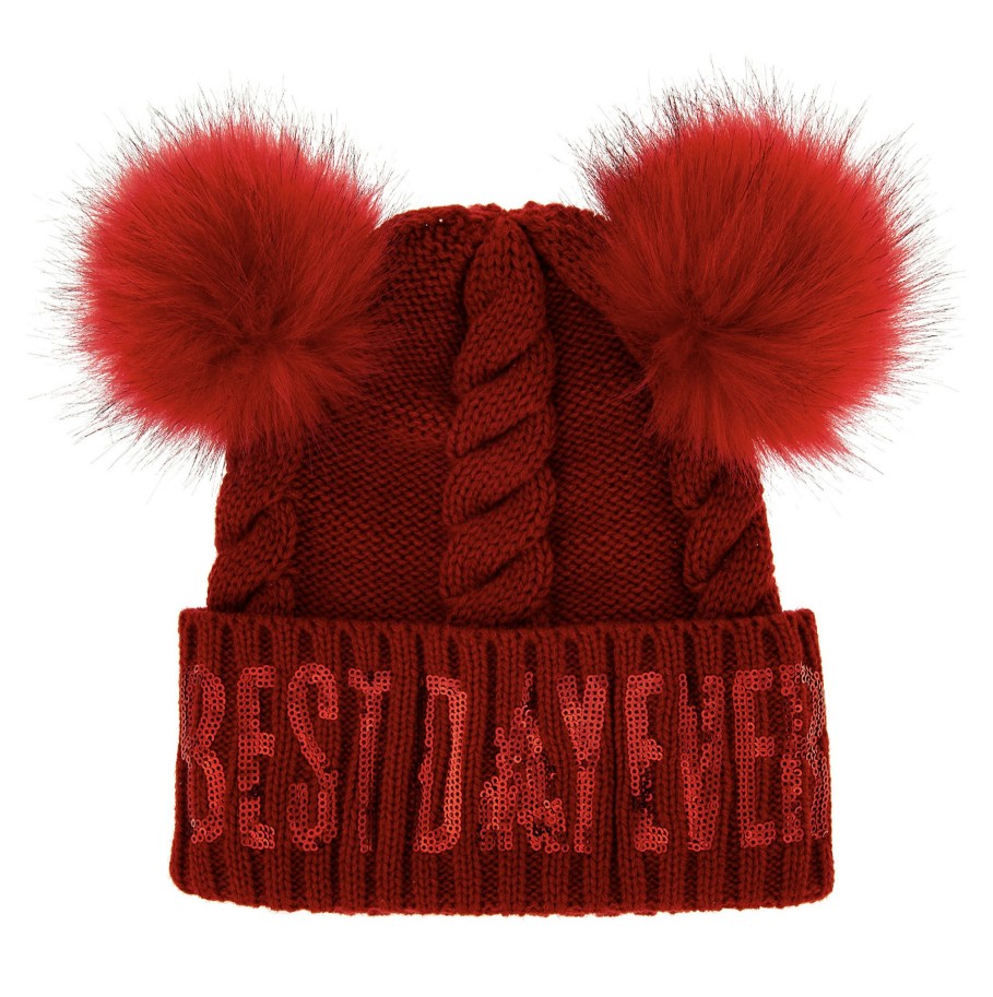 Apparel * | Disney Knit Hat Minnie Pom Poms Best Day Ever Original