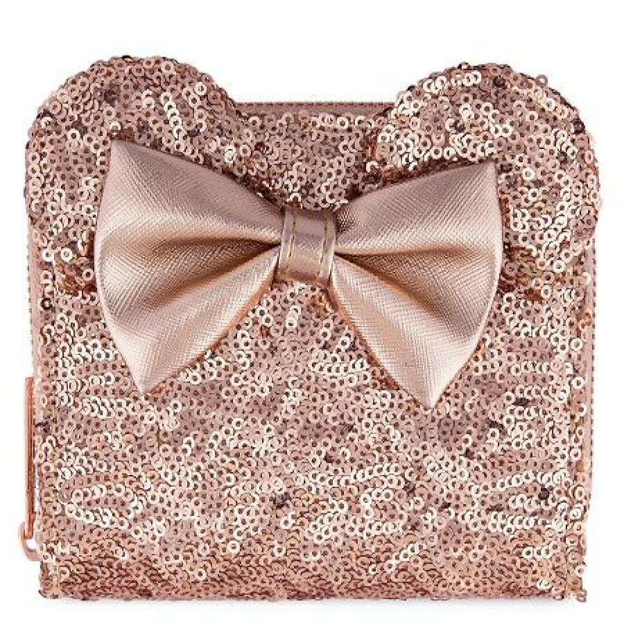 Apparel * | Disney Loungefly Wallet Minnie Mouse Rose Gold Sequined Discounts