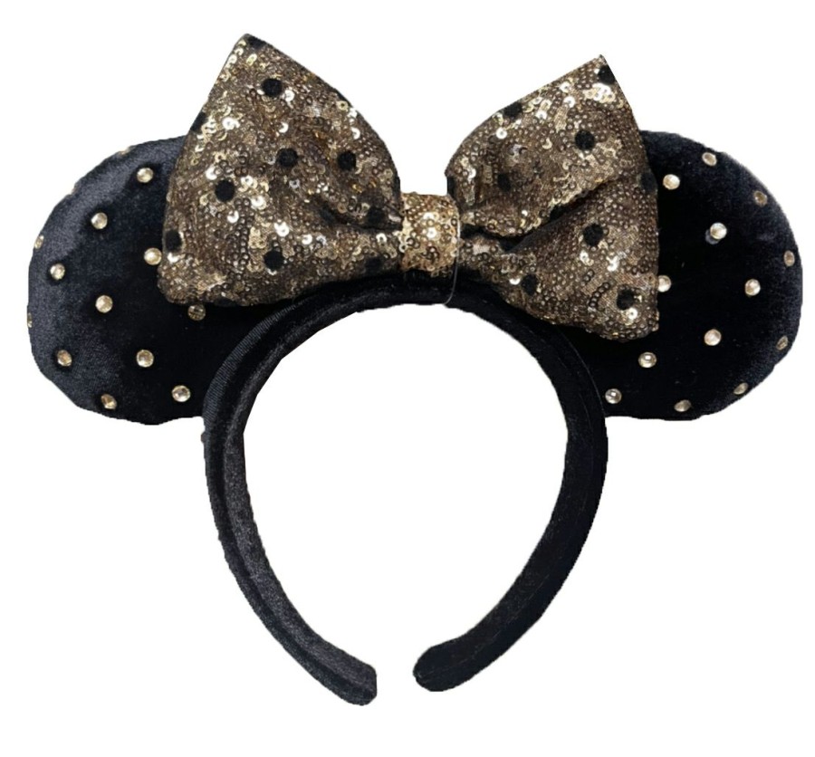 Apparel * | Disney Ears Headband Minnie Mouse Black & Gold Gems Outlet