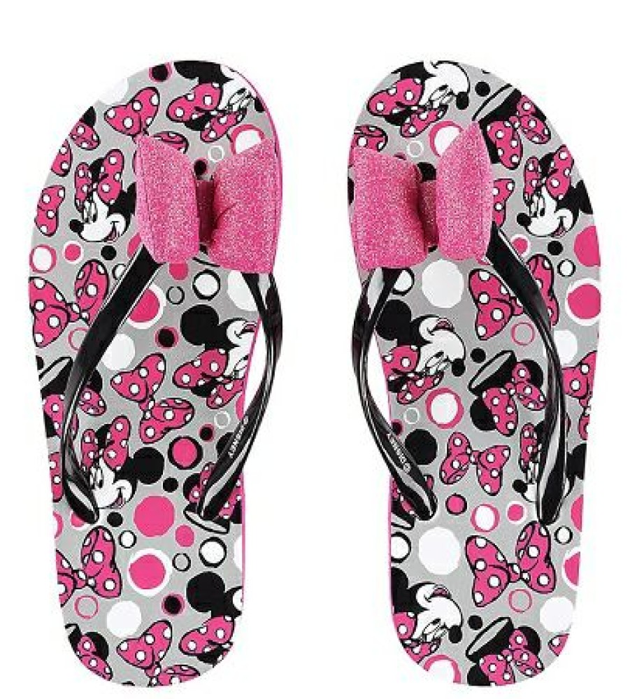 Apparel * | Disney Flip Flops For Girls Minnie Mouse Pink Bow Youth Cheap