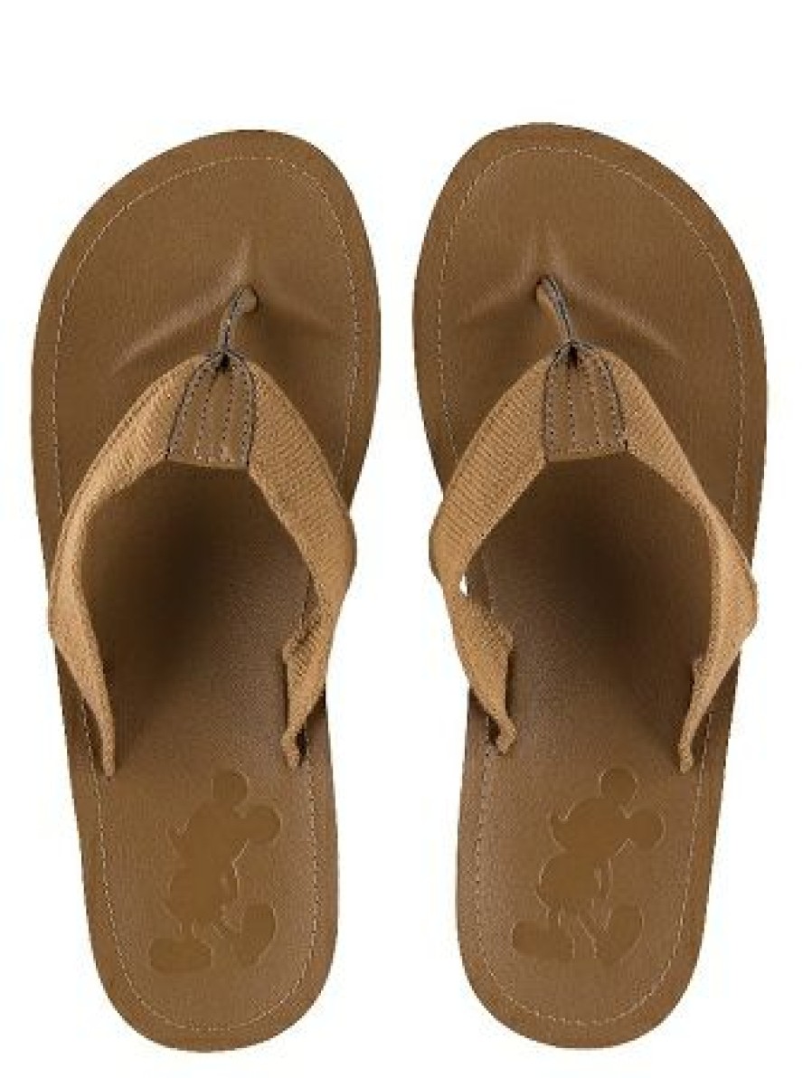 Apparel * | Disney Flip Flops For Men Mickey Mouse Brown Leather New