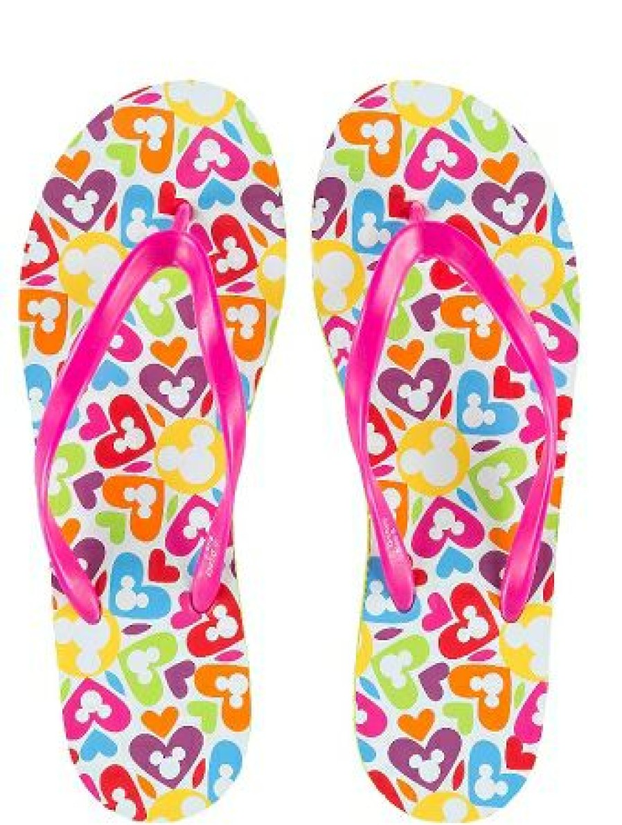 Apparel * | Disney Flip Flops For Women Mickey Icons And Hearts Excellent Quality