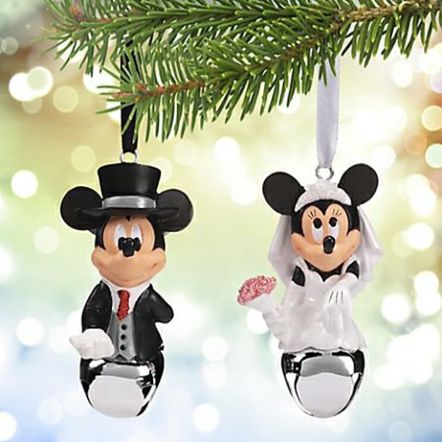 Christmas Ornaments * | Disney Christmas Ornament Set Mickey And Minnie Wedding Bells Bargain Sale