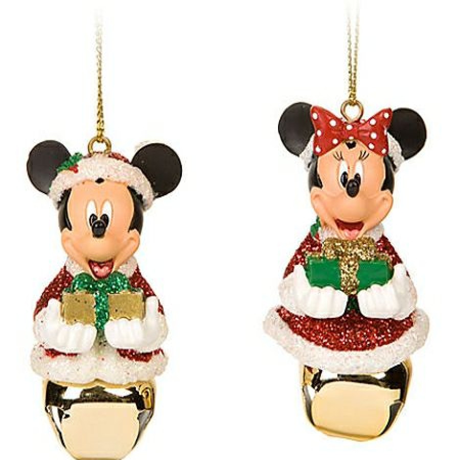 Christmas Ornaments * | Disney Christmas Ornament Set Santa Mickey And Minnie Mouse Jingle Bell Fashionable