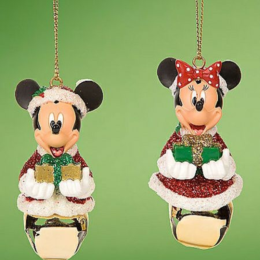 Christmas Ornaments * | Disney Christmas Ornament Set Santa Mickey And Minnie Mouse Jingle Bell Fashionable