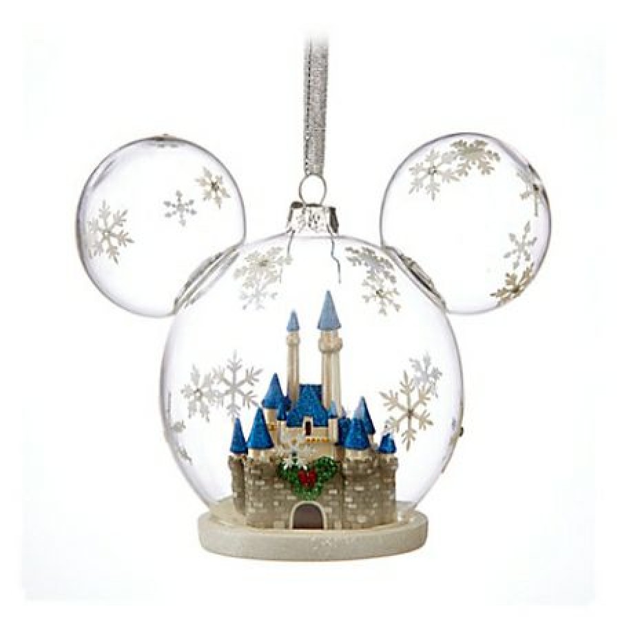 Christmas Ornaments * | Disney Mickey Ears Ornament Mickey Mouse Fantasyland Castle Globe Top Sell