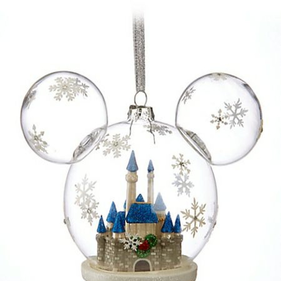 Christmas Ornaments * | Disney Mickey Ears Ornament Mickey Mouse Fantasyland Castle Globe Top Sell